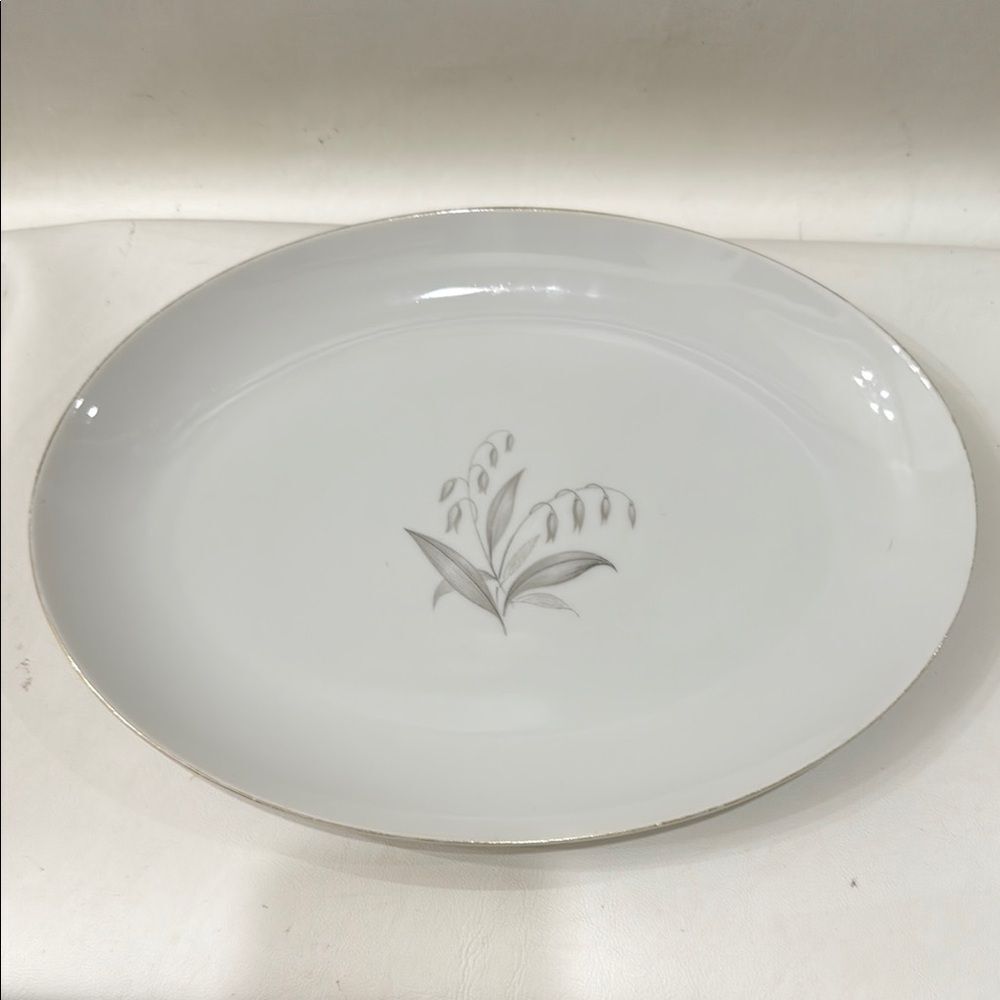 Kaysons Fine China White Silver Gray Serving Platter 12 In X 9 In Vintage Japan